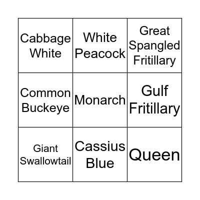 BUTTERFLY BINGO Card