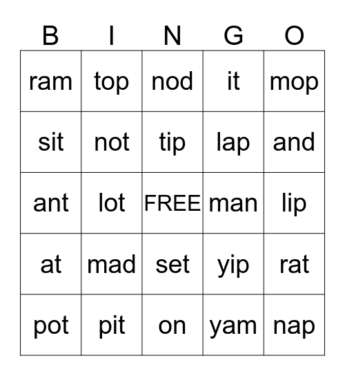 KINDERGARTEN BINGO Card