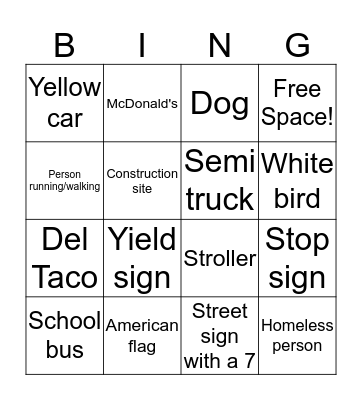 Car Bingo!! Bingo Card