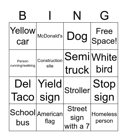 Car Bingo!! Bingo Card