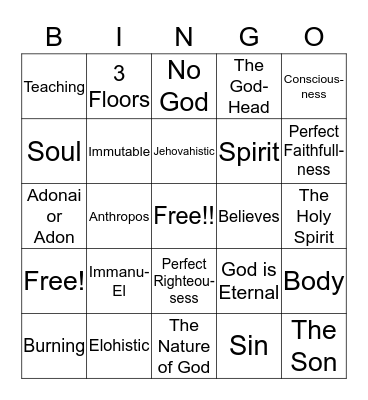 Doctrine of God  Bingo Card