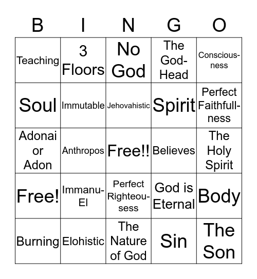 Doctrine of God  Bingo Card