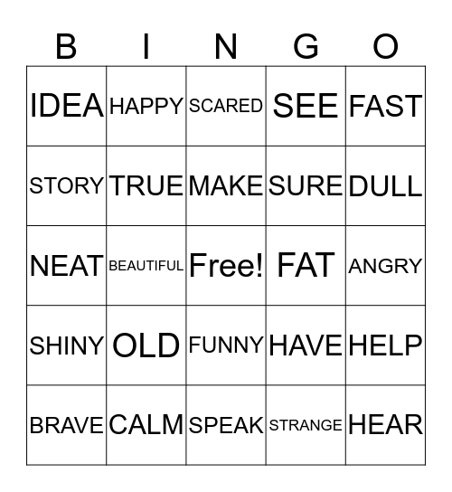 SYNONYMS Bingo Card