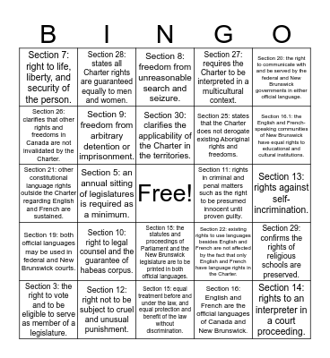 Rights and Freedoms Bingo Card