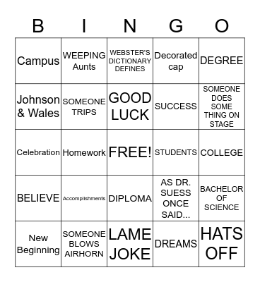 GRADUATION Bingo Card