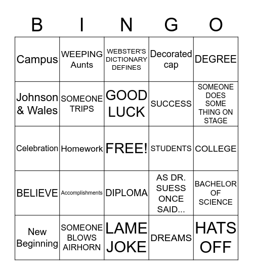 GRADUATION Bingo Card