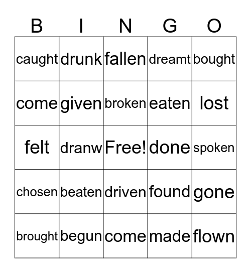 verbs Bingo Card