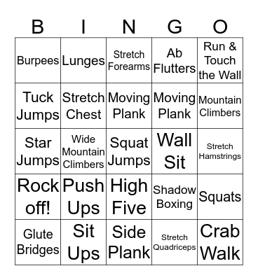 Fitness Bingo Card
