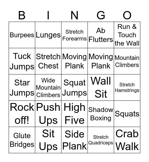 Fitness Bingo Card