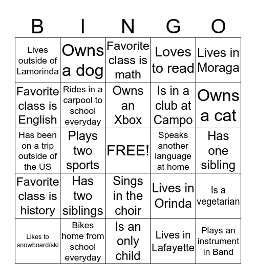 Know your Neighbor! Bingo Card