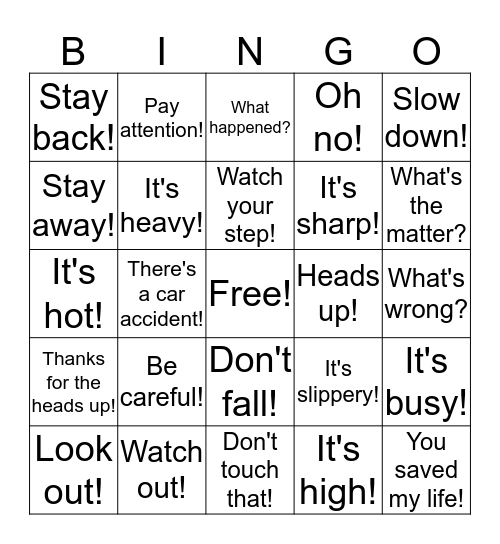 Warnings Bingo Card