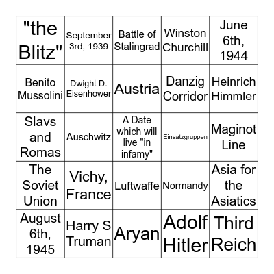 World War 2 Bingo Card