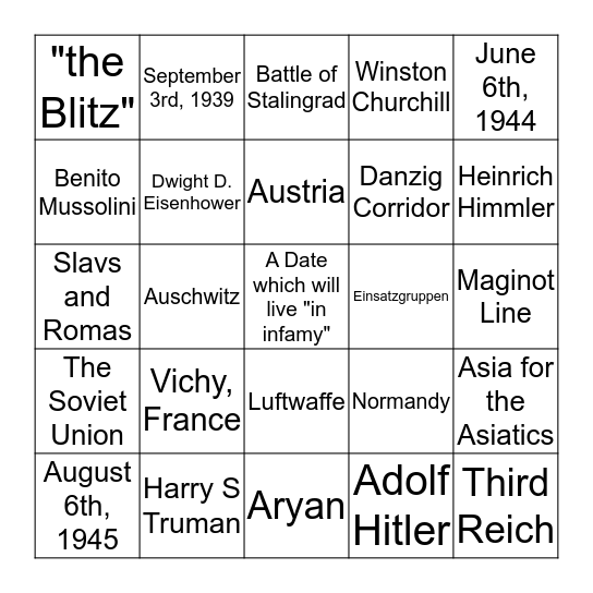 World War 2 Bingo Card