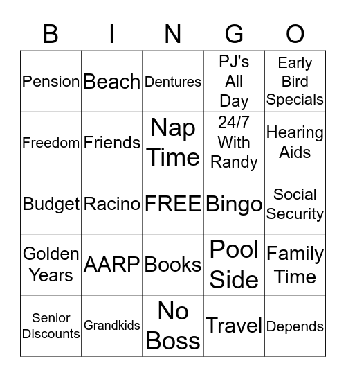RETIREMENT BINGO Card