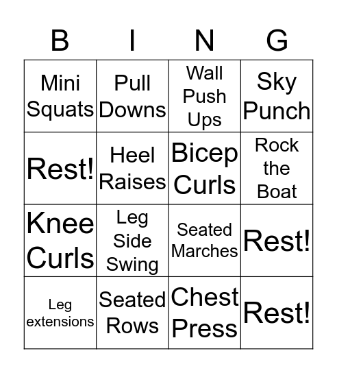 Fun Fit Bingo Card