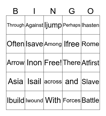 Bingus Latinus Bingo Card