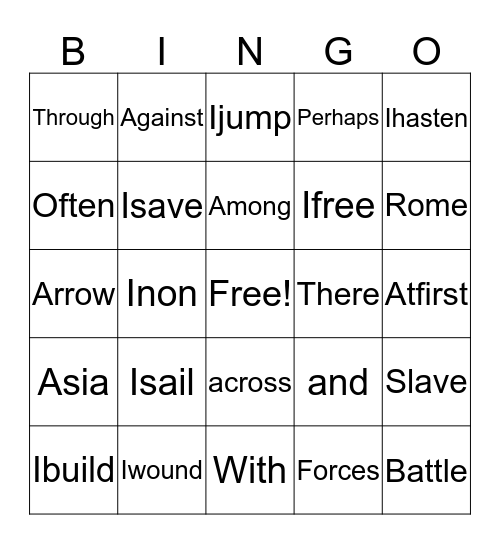 Bingus Latinus Bingo Card
