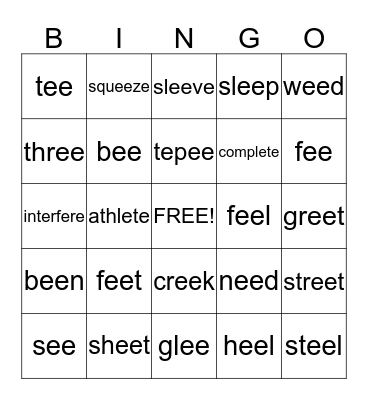 ee   e-e Bingo Card