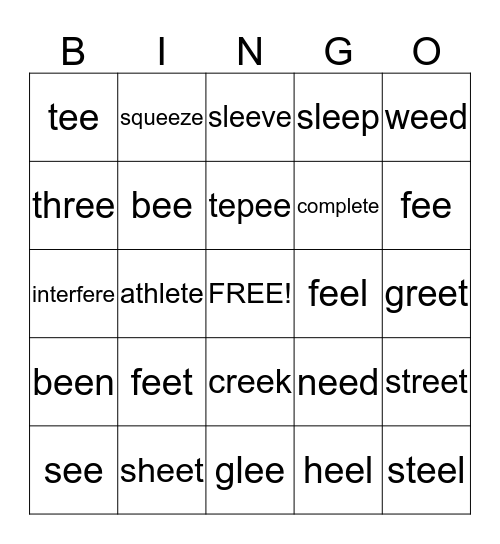 ee   e-e Bingo Card