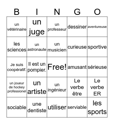 Les Professions Bingo Card