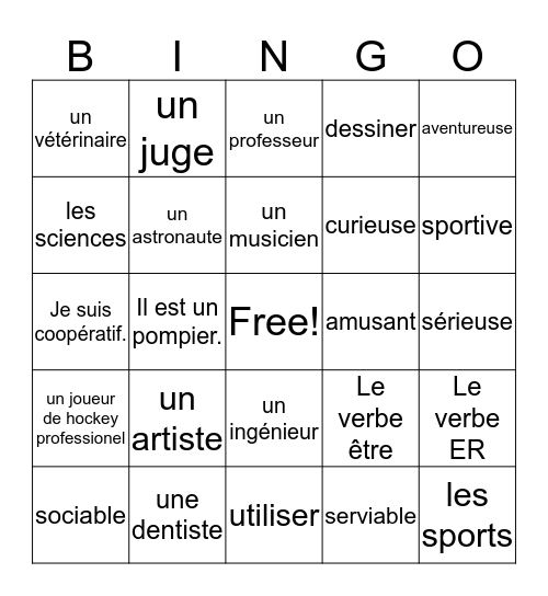 Les Professions Bingo Card