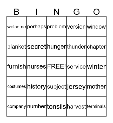 Lesson 8 Spelling words Bingo Card