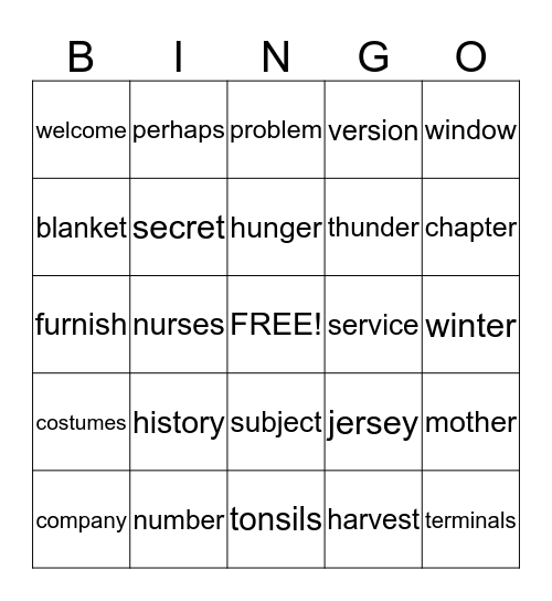 Lesson 8 Spelling words Bingo Card