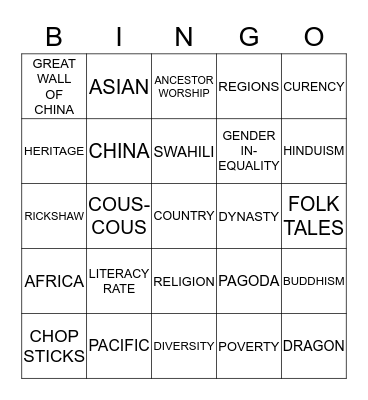 UNDERSTANDING CULTURE Bingo Card