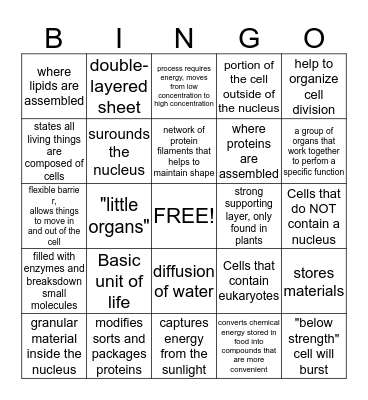 Cells Ch 7 Bingo Card