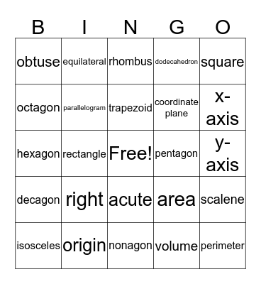 Geometry Bingo Card