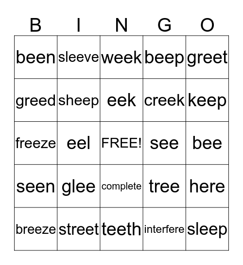ee     e-e Bingo Card