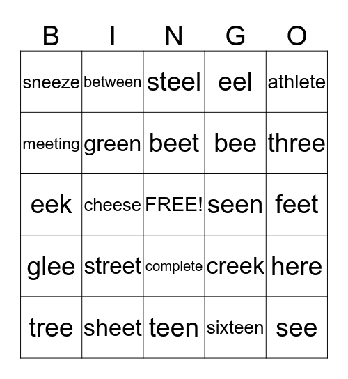 ee     e-e Bingo Card