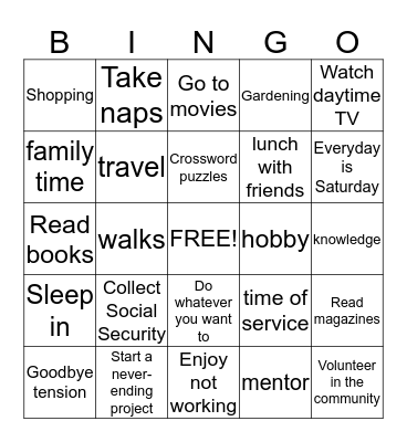 RETIREMENT Bingo Card