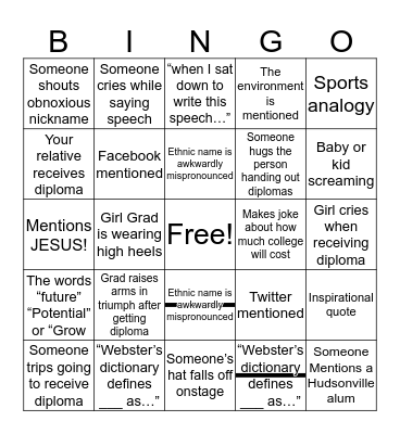 Graduation Bingo Card