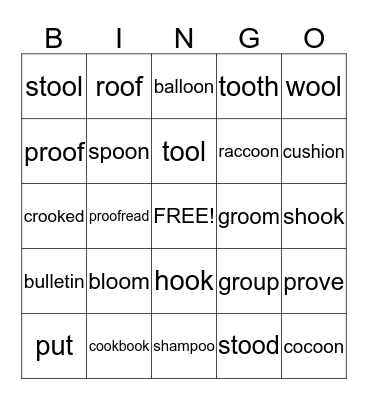 Spelling Words with oo and OO sounds Bingo Card