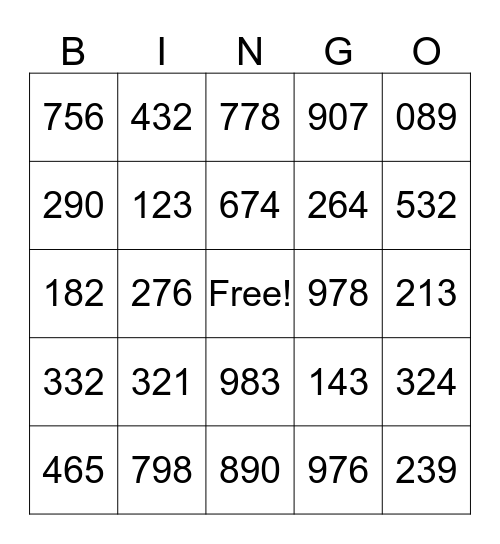 Place Value Bingo Card