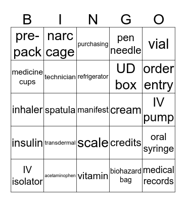 Pharmacy Bingo Card
