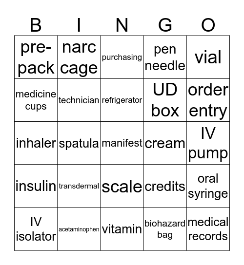 Pharmacy Bingo Card