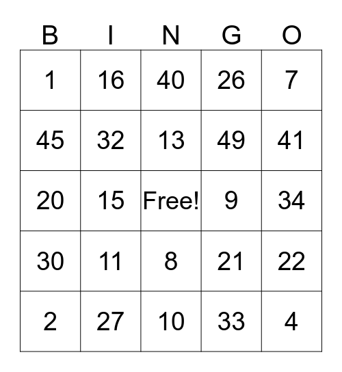 and bingo was his name-o Bingo Card