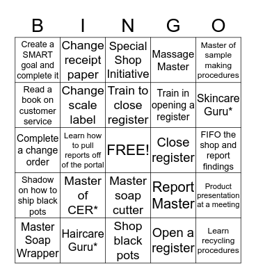 LUSH  LEVEL 1 TRAINING Bingo Card