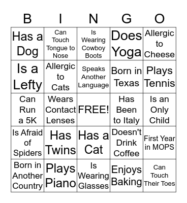 MOPS BINGO Card