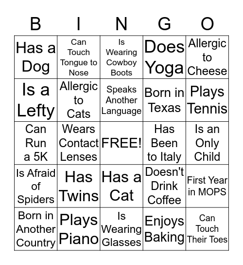 MOPS BINGO Card