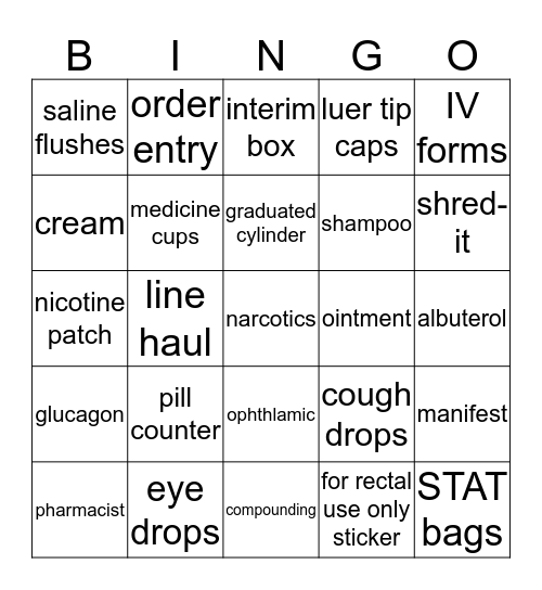 Pharmacy Bingo Card