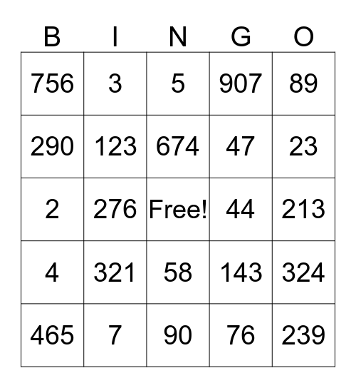 Place Value Bingo Card