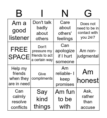 Healthy Friendships! I... Bingo Card