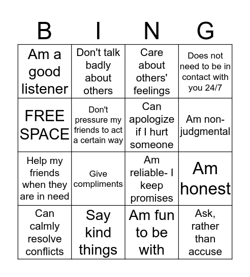 Healthy Friendships! I... Bingo Card