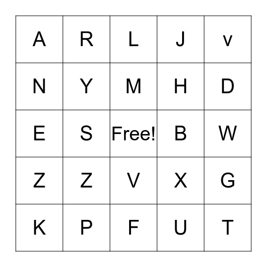Letters Bingo Card
