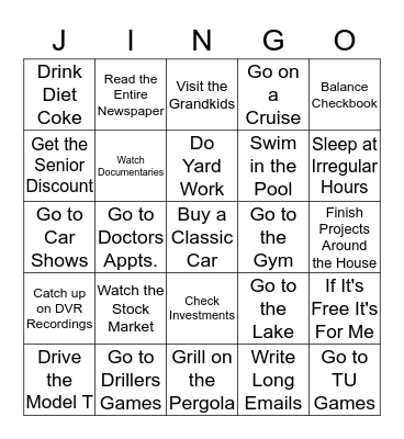 John Williams Retirement Party JINGO Bingo Card