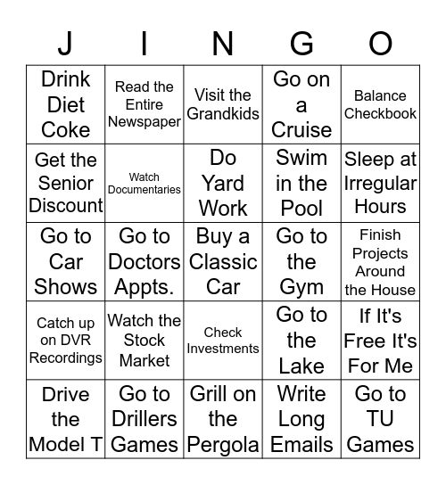 John Williams Retirement Party JINGO Bingo Card