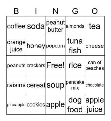 Food Bingo Card